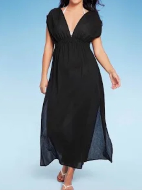 Kona Sol Other - Kona Sol Black V-Neck Maxi Swim Cover-Up Cotton Dress Medium New